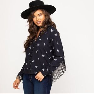 Floral print Wrangler shirt w fringe sleeves